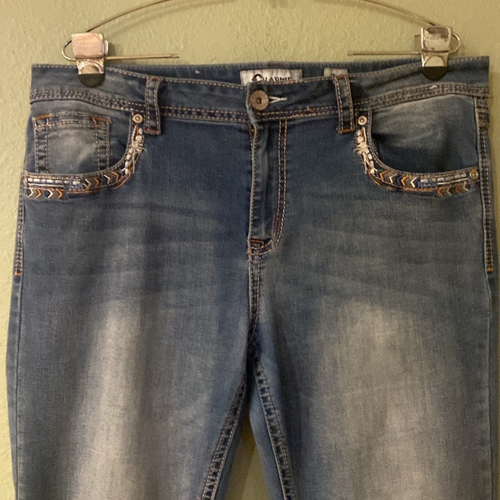 Charme Distressed Jeans With Decorative Pockets Size 34, Western, Rocker, Boho - Picture 2 of 12